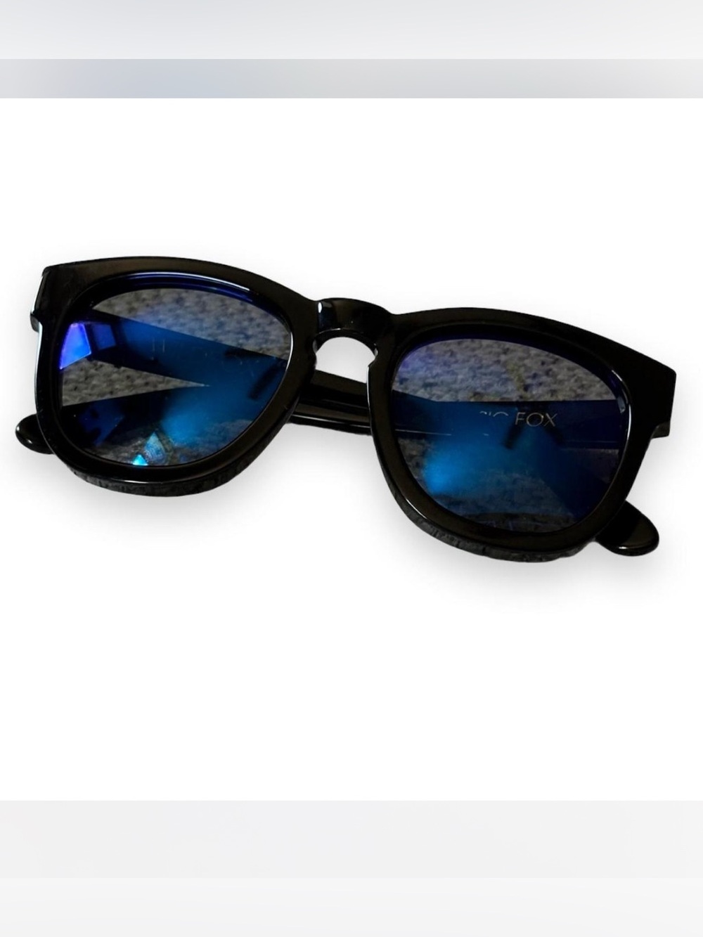 💜 Wildfox Classic Fox Thick Black Frame Blue Flash Mirror Lens Sunglasses